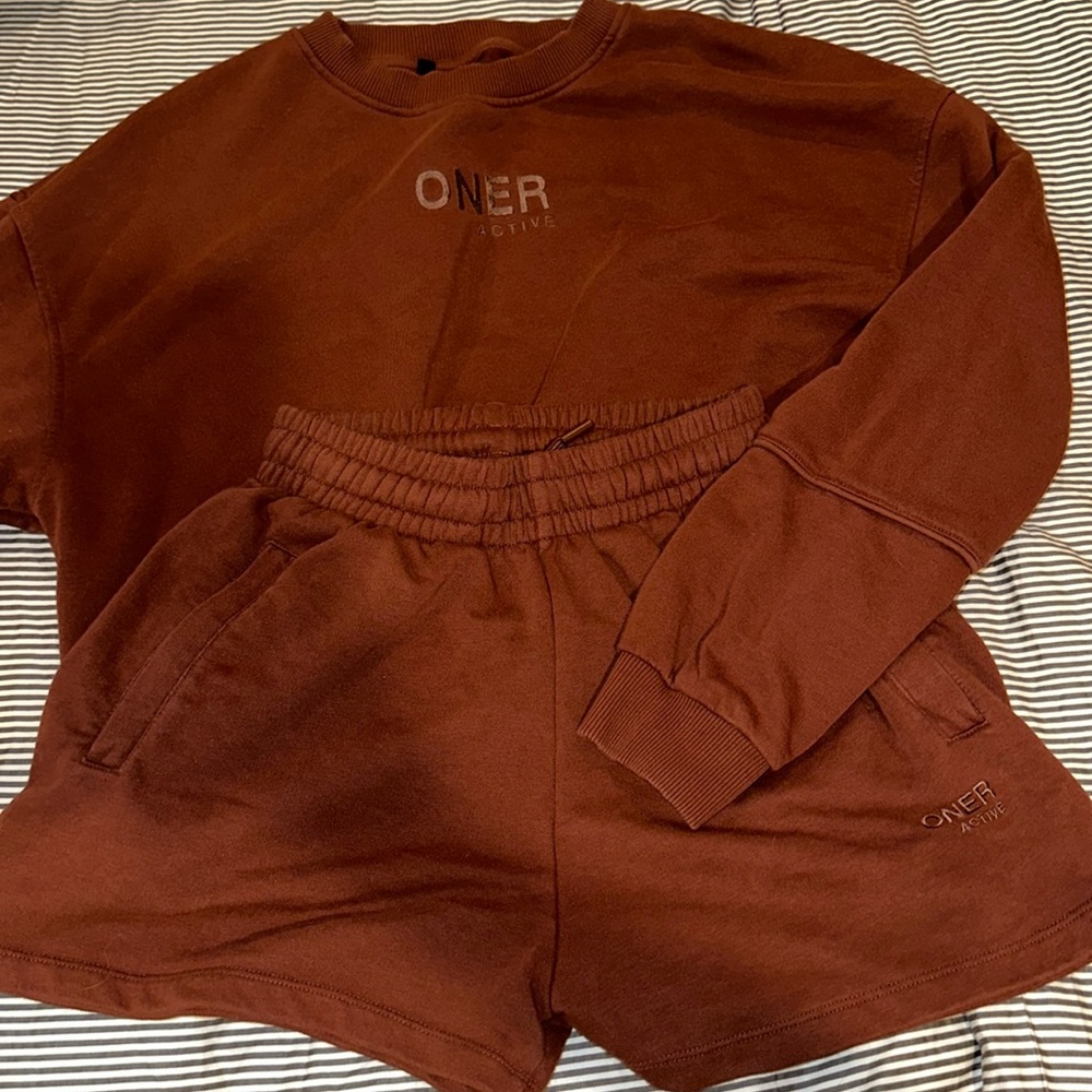 Oner Active Classic Lounge Set in Deep Cocoa (Crewneck and Shorts Set)